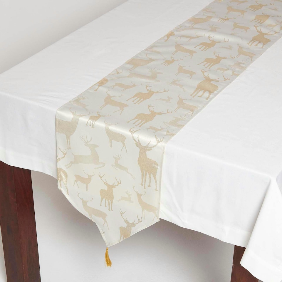 image 1 of Homescapes Gold Stag Christmas Table Runner - 33 x 182 cm | Gold | 1