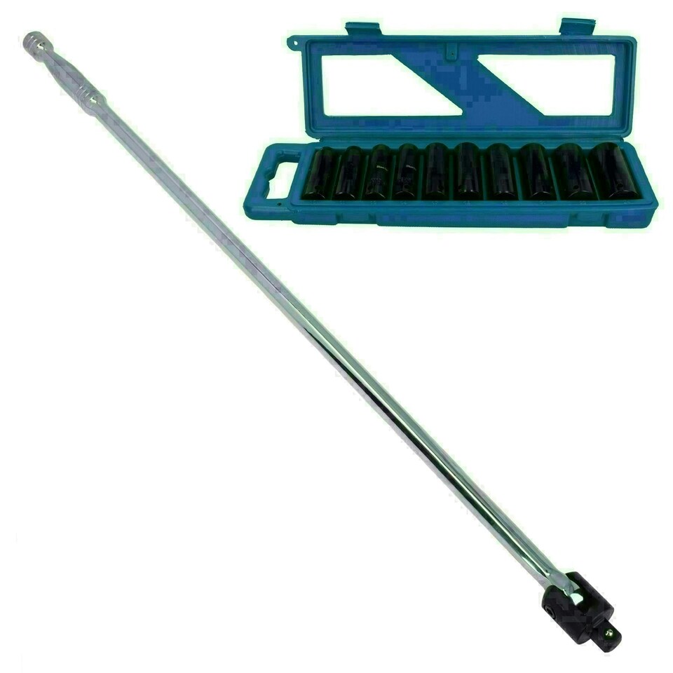 image 1 of 1/2" Drive Breaker Power Bar 30" + 10pc Impact Deep Sockets 10mm - 24mm