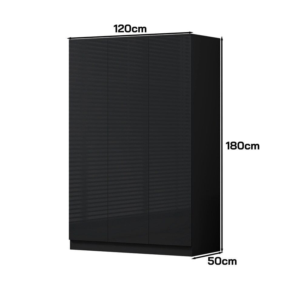 image 1 of FWStyle Stora 3 Door Wardrobe - Black Gloss Front Black