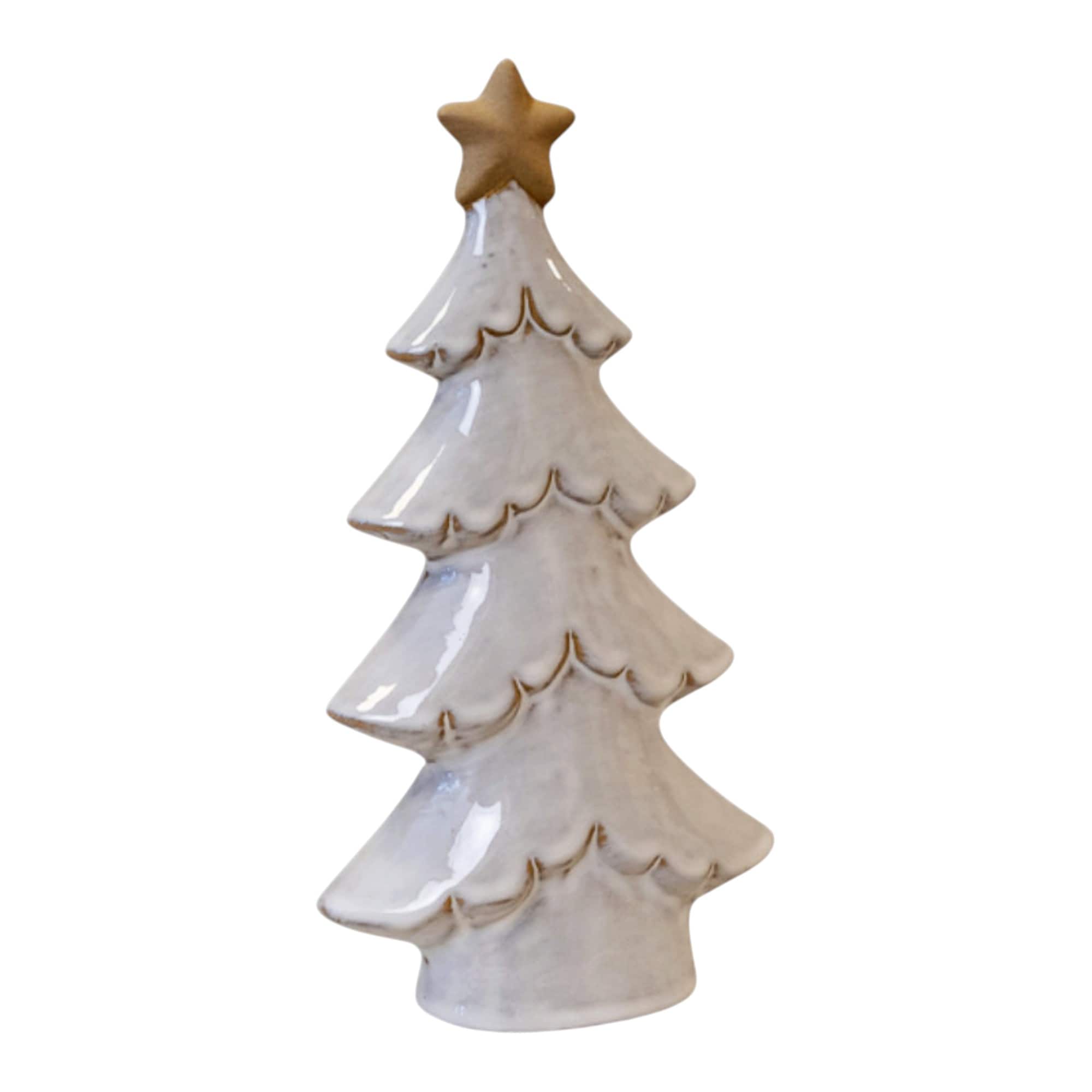 Four Candle Medium Stone Glazed Layered Ceramic Christmas Tree with Cream Star 27c in Grey