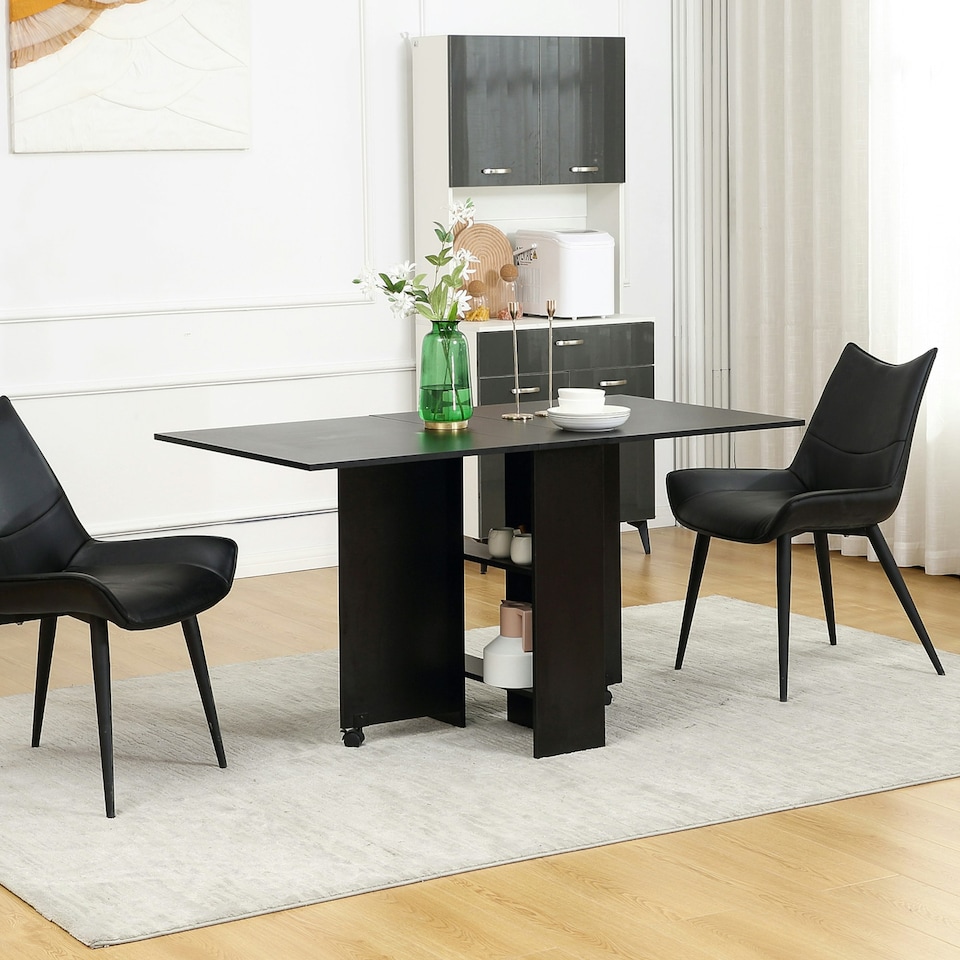 image 1 of HOMCOM Rolling Drop Leaf Dining Table Folding Kitchen Table with Open Shelves