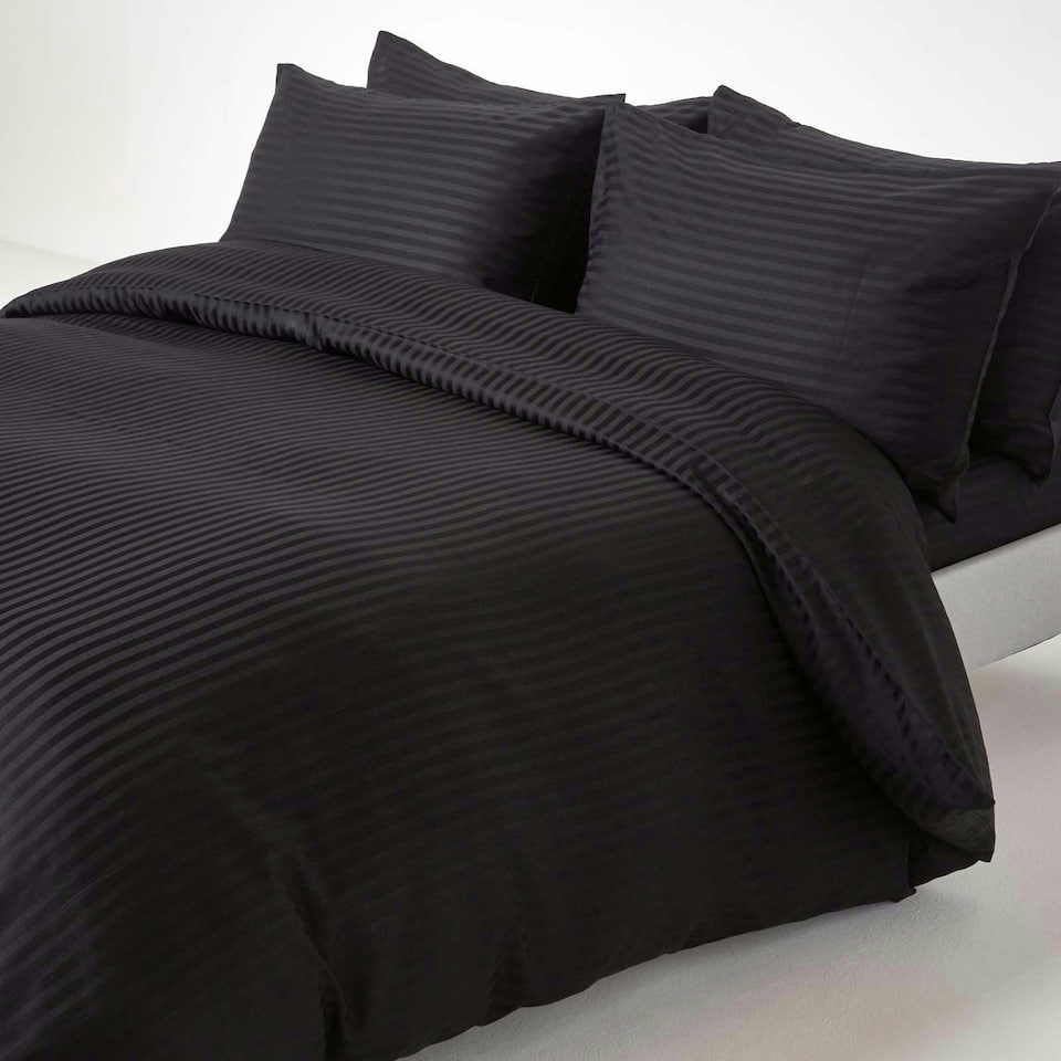 image 1 of Homescapes Black Egyptian Cotton Satin Stripe Flat Sheet 330 TC, Super King | Black | Super King