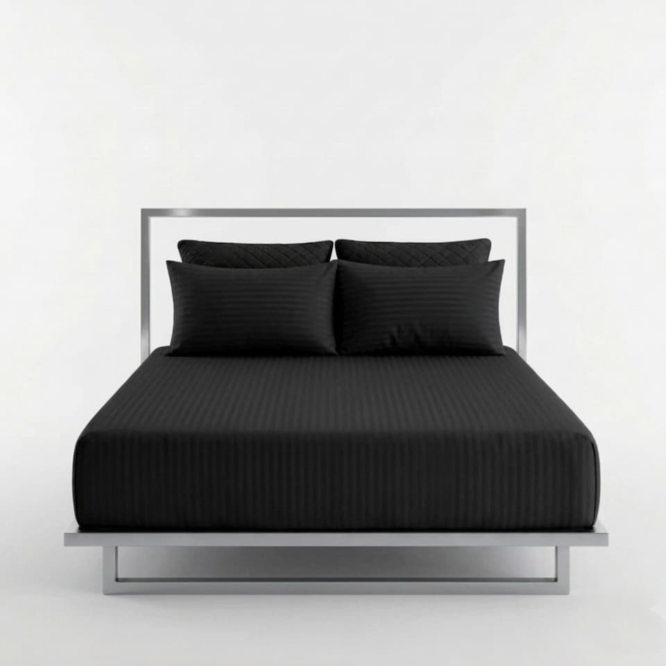 image 1 of Luxury 250TC Housewife Satin Stripe Pillowcase Pair Soft Touch | Black | Standard