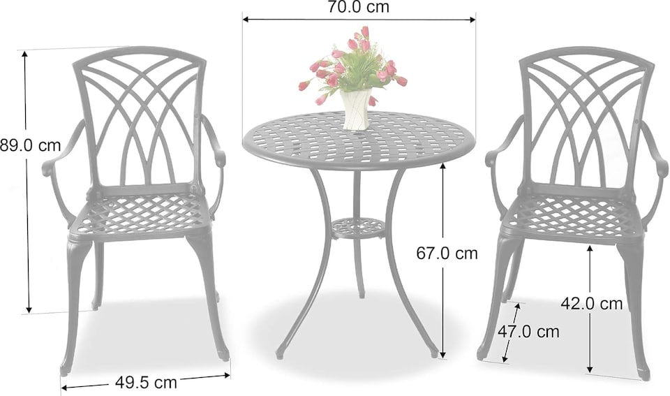image 1 of Centurion Supports OSHOWA Luxurious Garden and Patio Table and 2 Large Chairs with Armrests Cast Aluminium Bistro Set - Black with Green Cushions