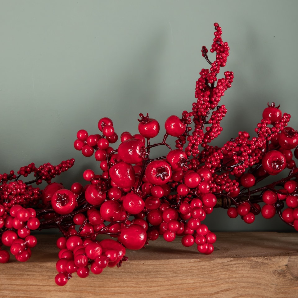 image 1 of 1.8m Red Plastic Berry Burst Christmas Garland