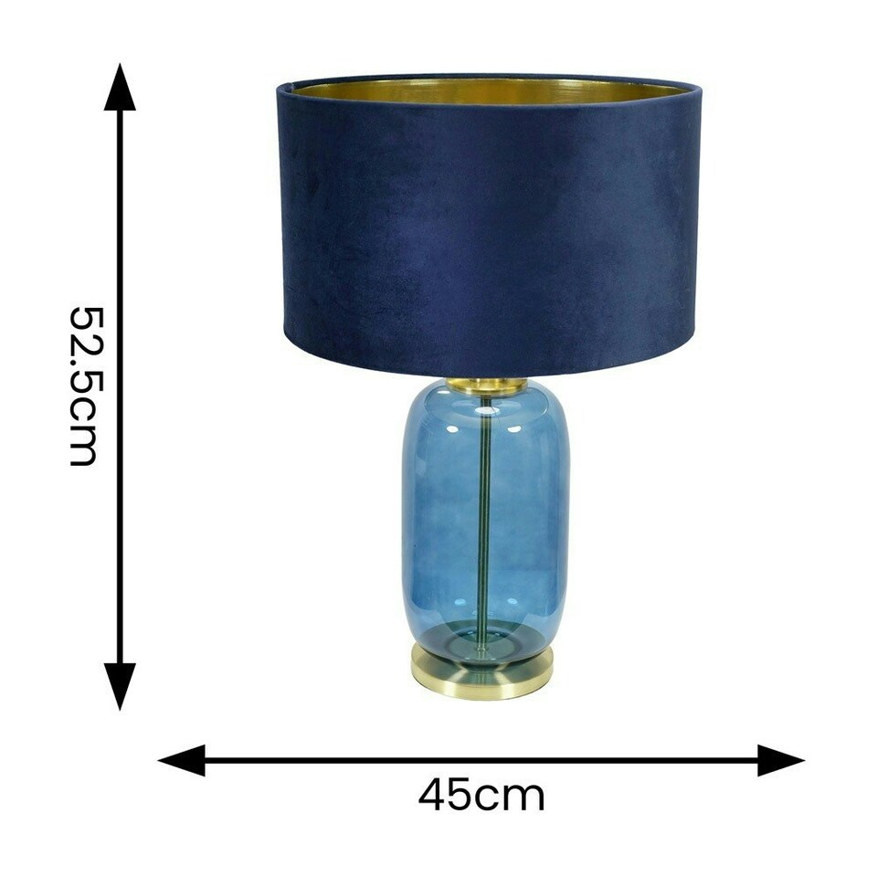 image 1 of ValueLights Leigh Navy Blue and Gold Glass Table Lamp with Navy Velvet and Gold Inner Shade