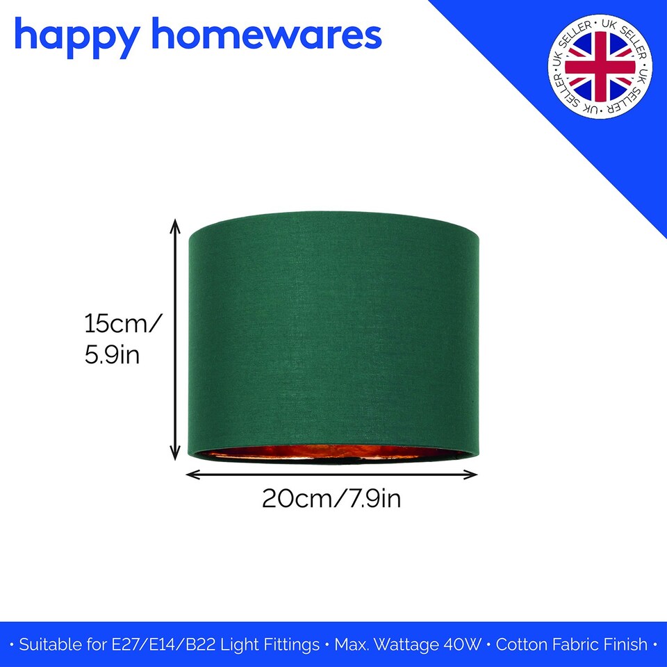 image 1 of Modern Forest Green Cotton Fabric Small 8" Lamp Shade with Shiny Copper Inner | Green | Forest Green | 1