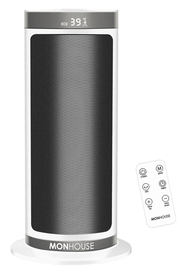 image 1 of MONHOUSE Portable Electric Space Heater - 120 Degree Oscillation, Remote Control, Tip Over & Overheat Protection - 12H Timer - 40cm
