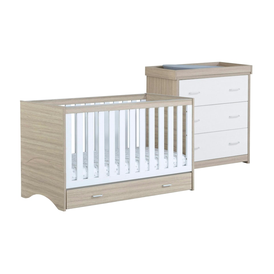 image 1 of Babymore Veni 2 Piece Room Set with Drawer - Oak White