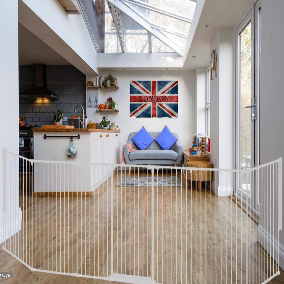 image 1 of Safetots Premium Extra Tall Room Divider, up to 200cm Wide, White, 105cm Tall, Multi Panel Barrier for Baby and Toddler | White