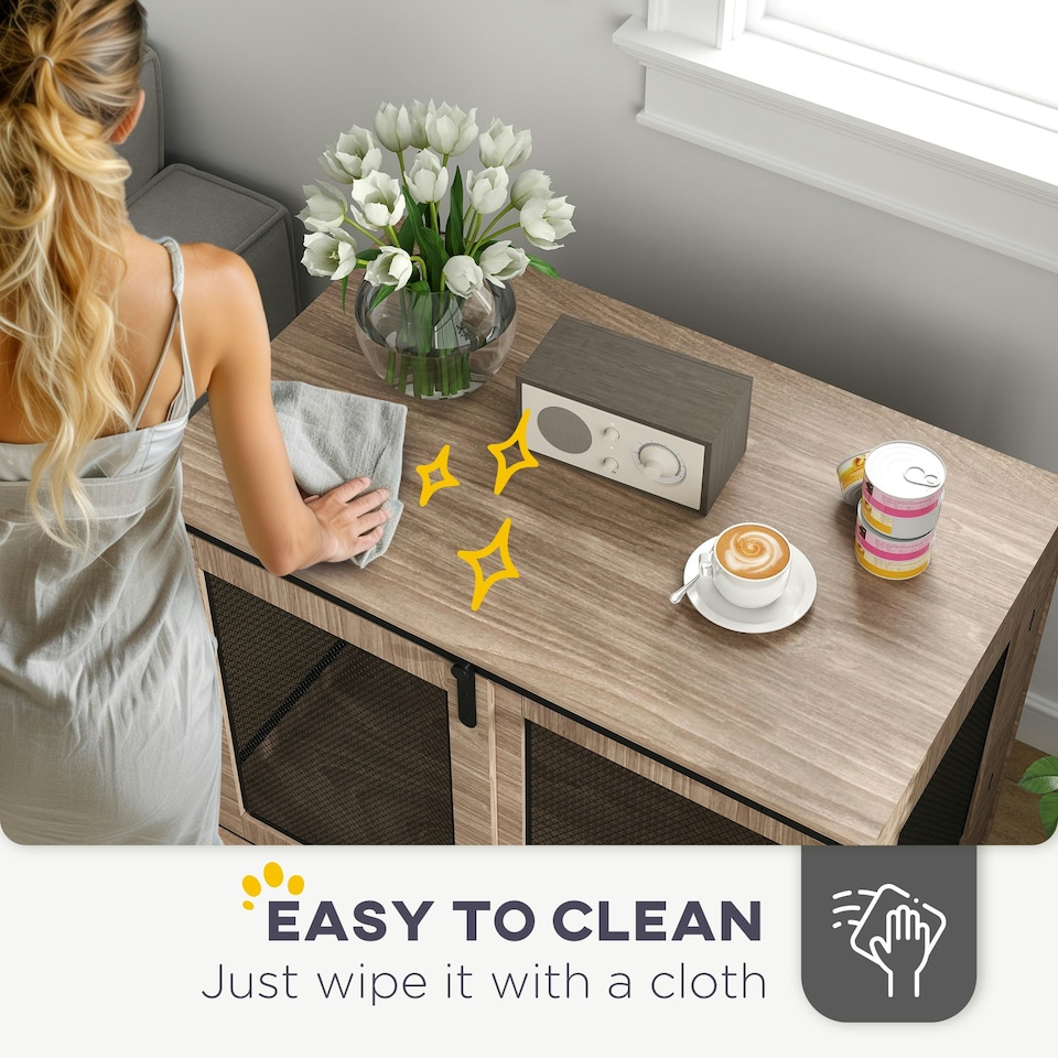 image 1 of PawHut Dog Crate Furniture w/ Sliding Door, for Large Dogs, Walnut Brown | Brown