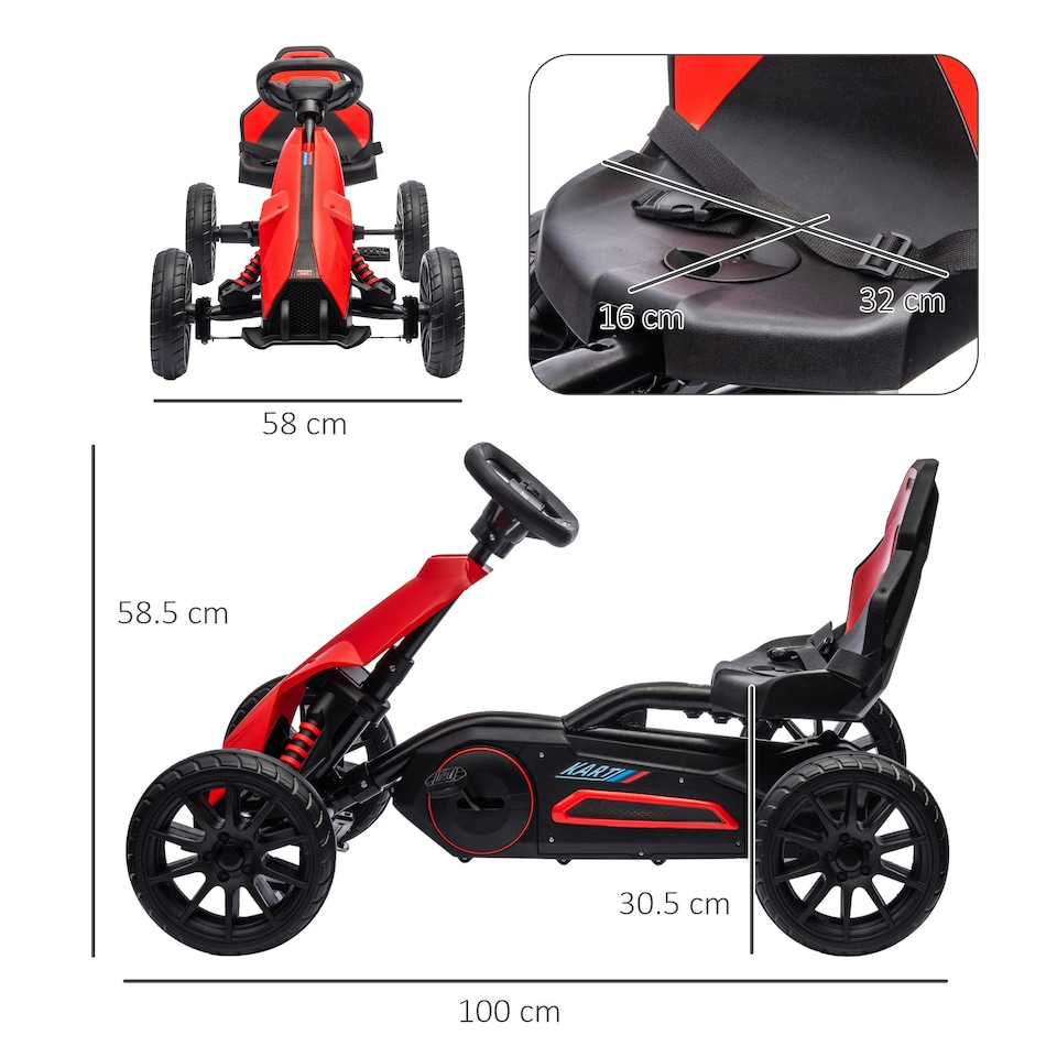 image 1 of HOMCOM Children Pedal Go Kart w/ Adjustable Seat, Handbrake - Red