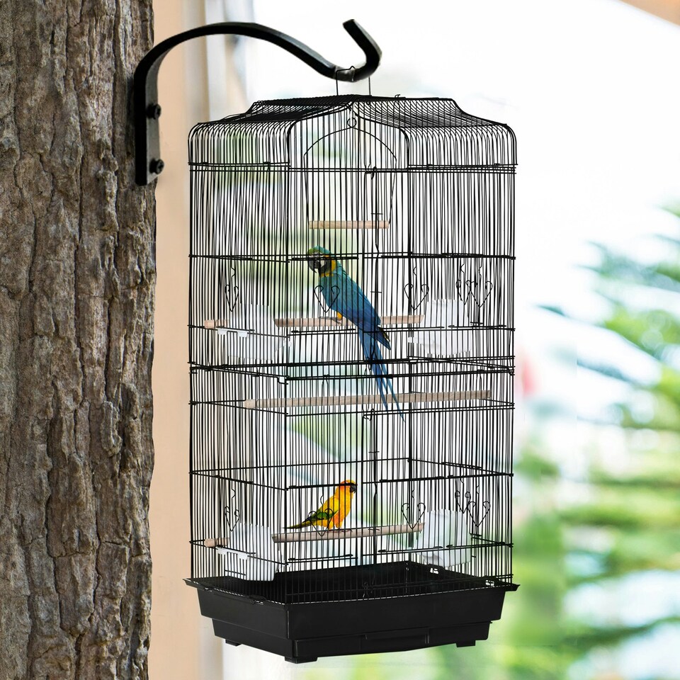 image 1 of PawHut 92cm Large Bird Cage with Stand, Perches, Food Bowls, Swing, Black