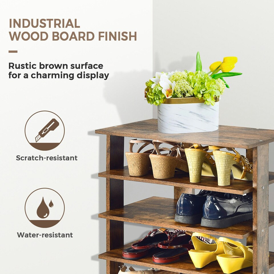 image 1 of COSTWAY 7-tier Double Shoe Storage Tower Rack Stand Brown Brown