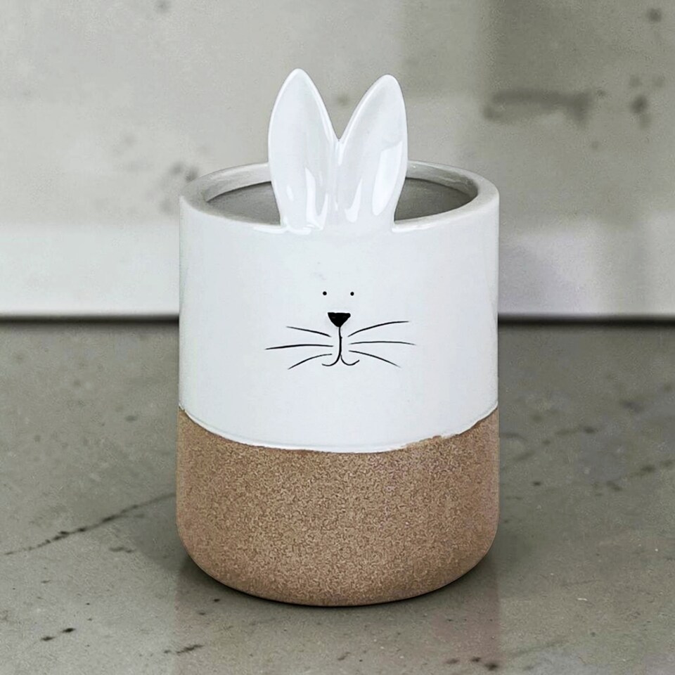 image 1 of White Ceramic Bunny Planter Decorative Rabbit Plant Pot