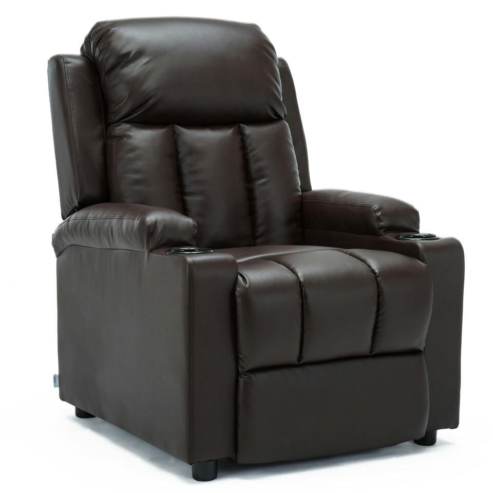 image 1 of Studio Bonded Leather Recliner w Drink Holders Sofa Chair (Brown)