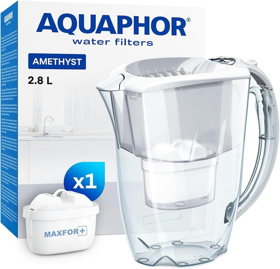 image 1 of AQUAPHOR 2.8 Litre Amethyst Water Filter Jug in White with 1 x Maxfor+ filter