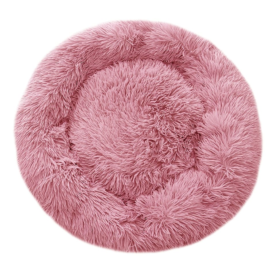 image 1 of Living and Home Calming Round Donut Plush Dog Cuddler Bed, 70cm, Pink | Pink | One Size