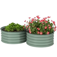 Outsunny Set of 2 Raised Garden Bed Metal Planter Box with Safety Edging, Grey