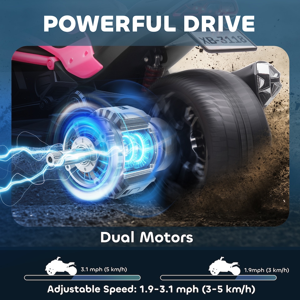 image 1 of AIYAPLAY Kids Electric Ride On Car, 12V Battery Powered Ride On ATV with MP3 Player, Horn, 2 Speeds, LED Lights, 3 Wheeler Electric Vehicle Toy Car for Boys & Girls Ages 3-8 | Pink