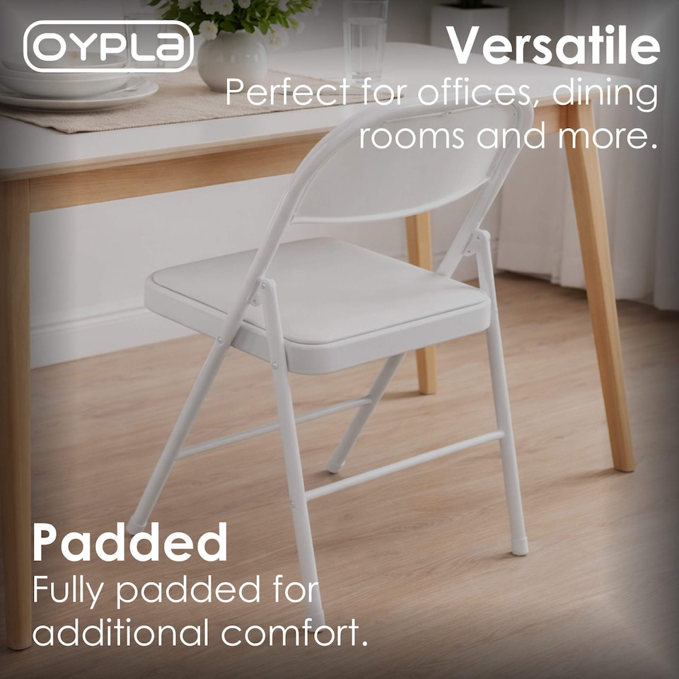image 1 of Heavy Duty White Padded Folding Metal Desk Office Chair Seat | White