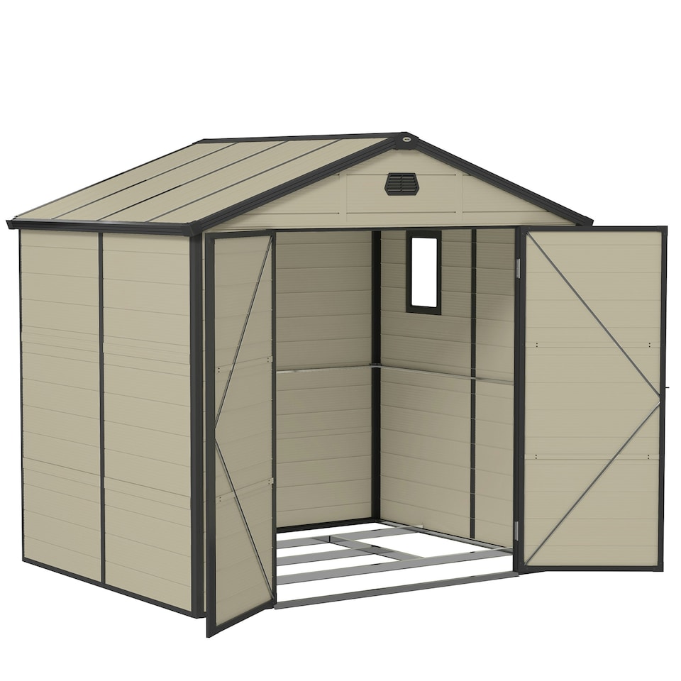 image 1 of Outsunny 8x6ft Garden Shed w/ Foundation Kit and Vents, Cream White Cream