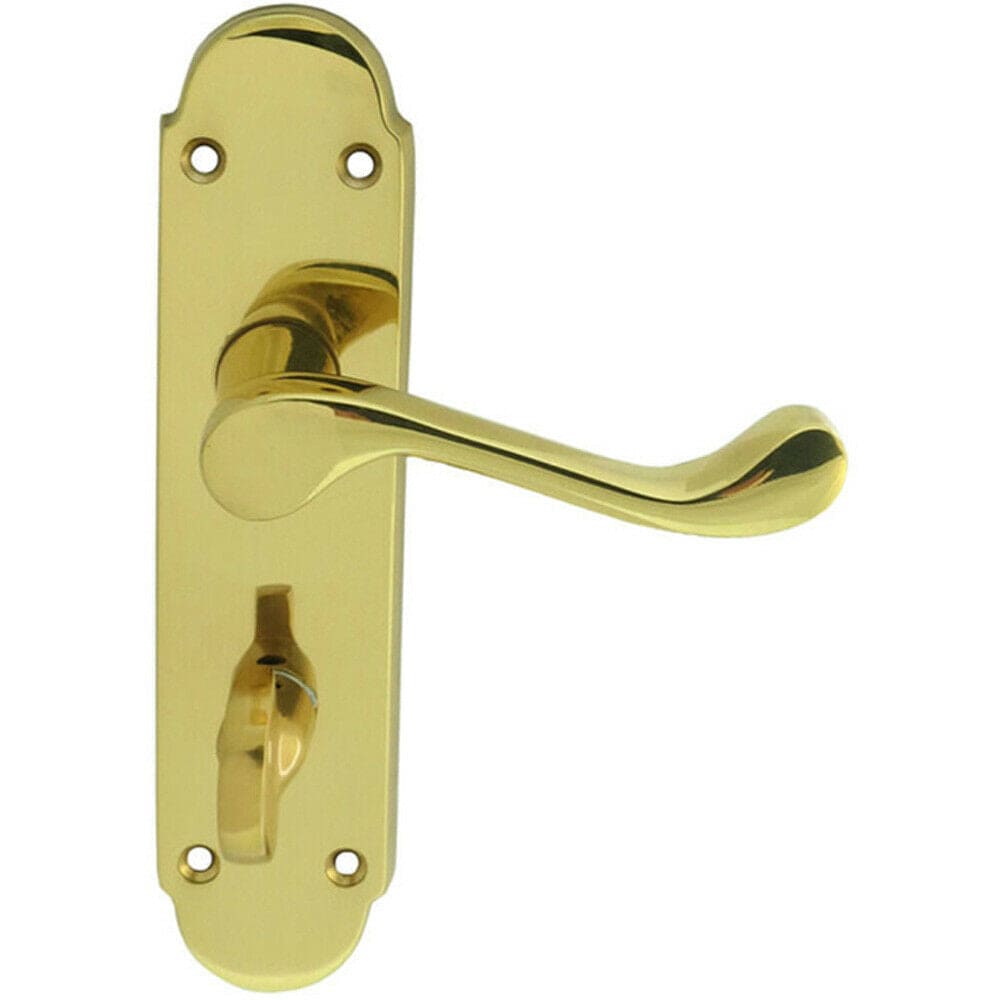 Loops PAIR Victorian Upturned Lever on Bathroom Backplate 170 x 42mm Polished Brass in Metallics