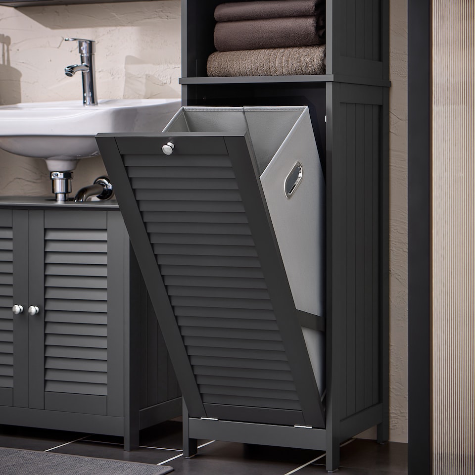 image 1 of SoBuy BZR124-DG,Tall Bathroom Storage Cabinet with Laundry Basket | Grey | Grey | 1