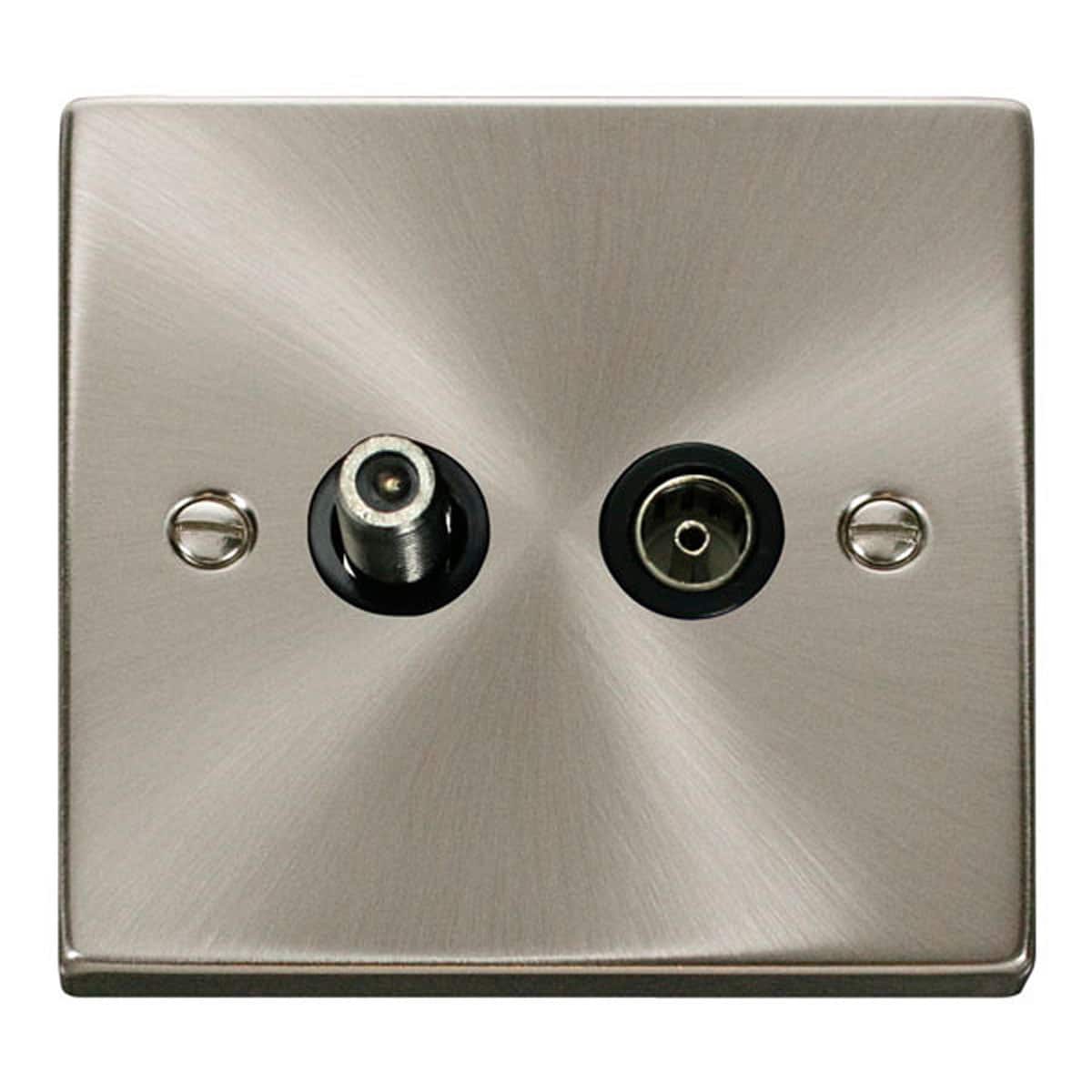 SE Home Satin / Brushed Chrome Satellite & Coaxial Socket 1 Gang in Metallic Silver