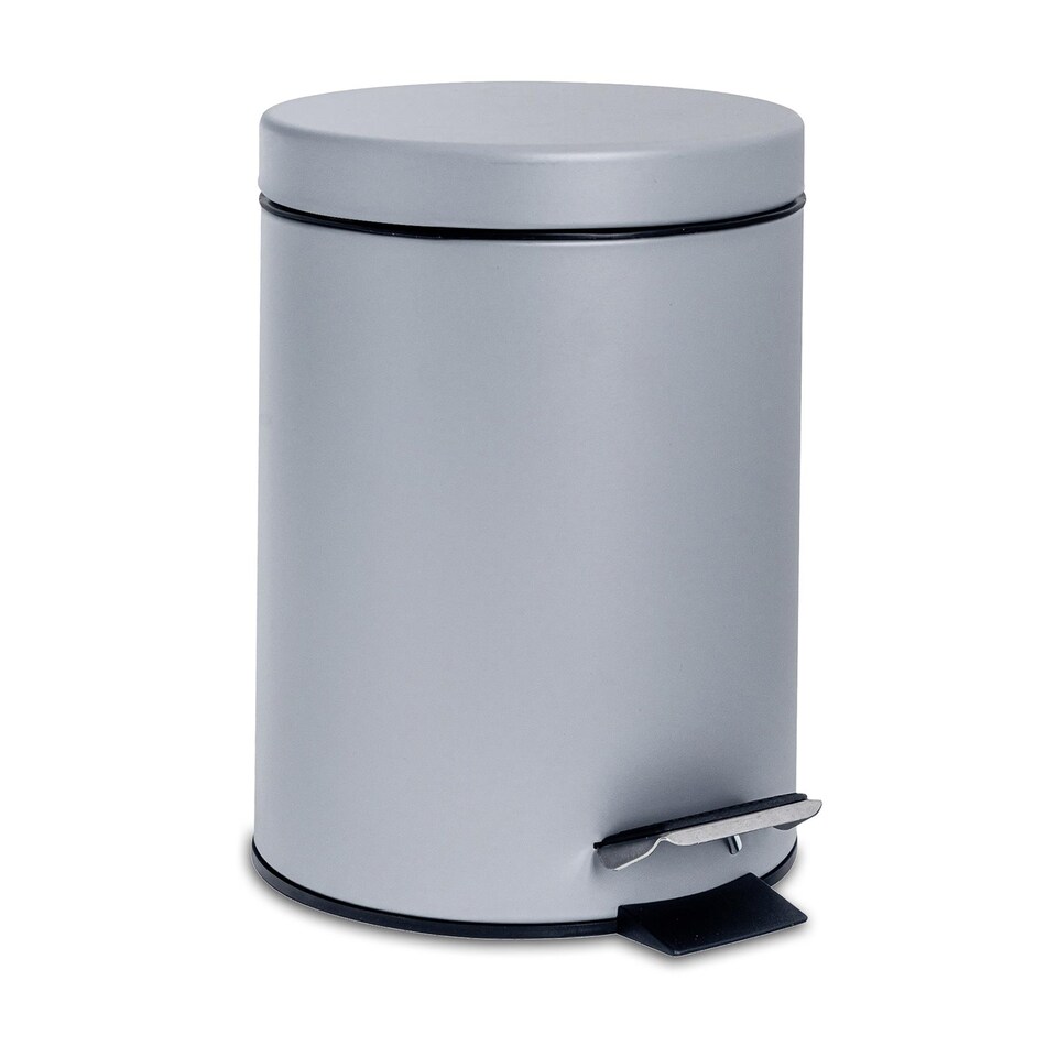 image 1 of Harbour Housewares Bathroom Pedal Bin - 3L - Matt Grey - Round Stainless Steel Slim Rubbish Dustbin Lid and Inner Liner Bucket