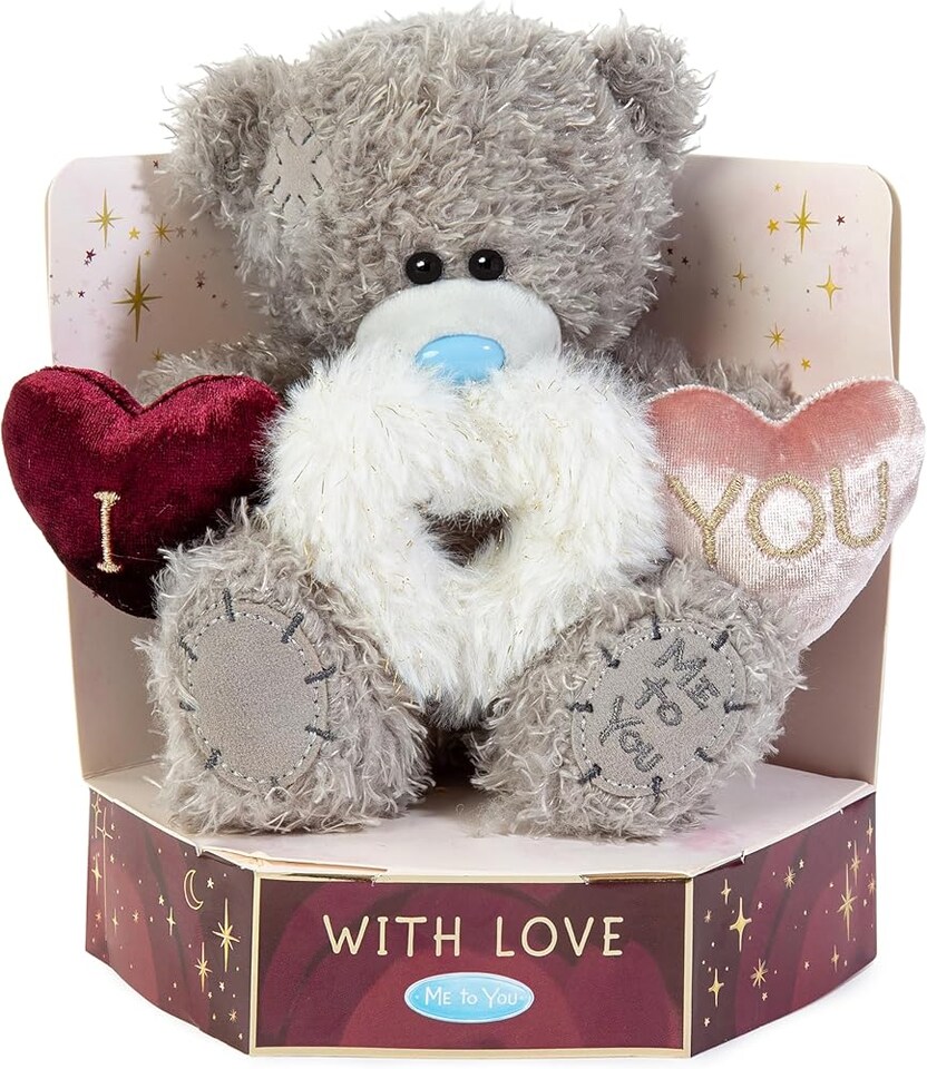 image 1 of Me to You Tatty Teddy Plush Bear Holding Three Embroidered Hearts Official Collection