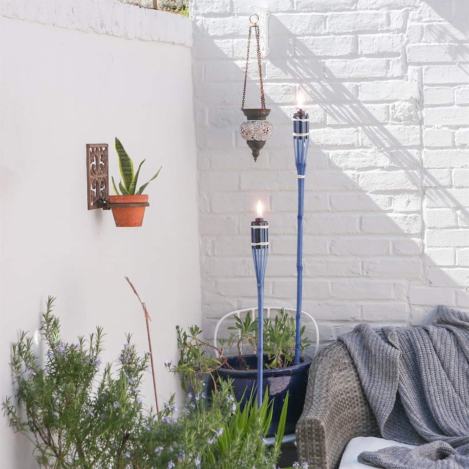 image 1 of Harbour Housewares Bamboo Garden Fire Torches - 60cm - Blue - Pack of 6