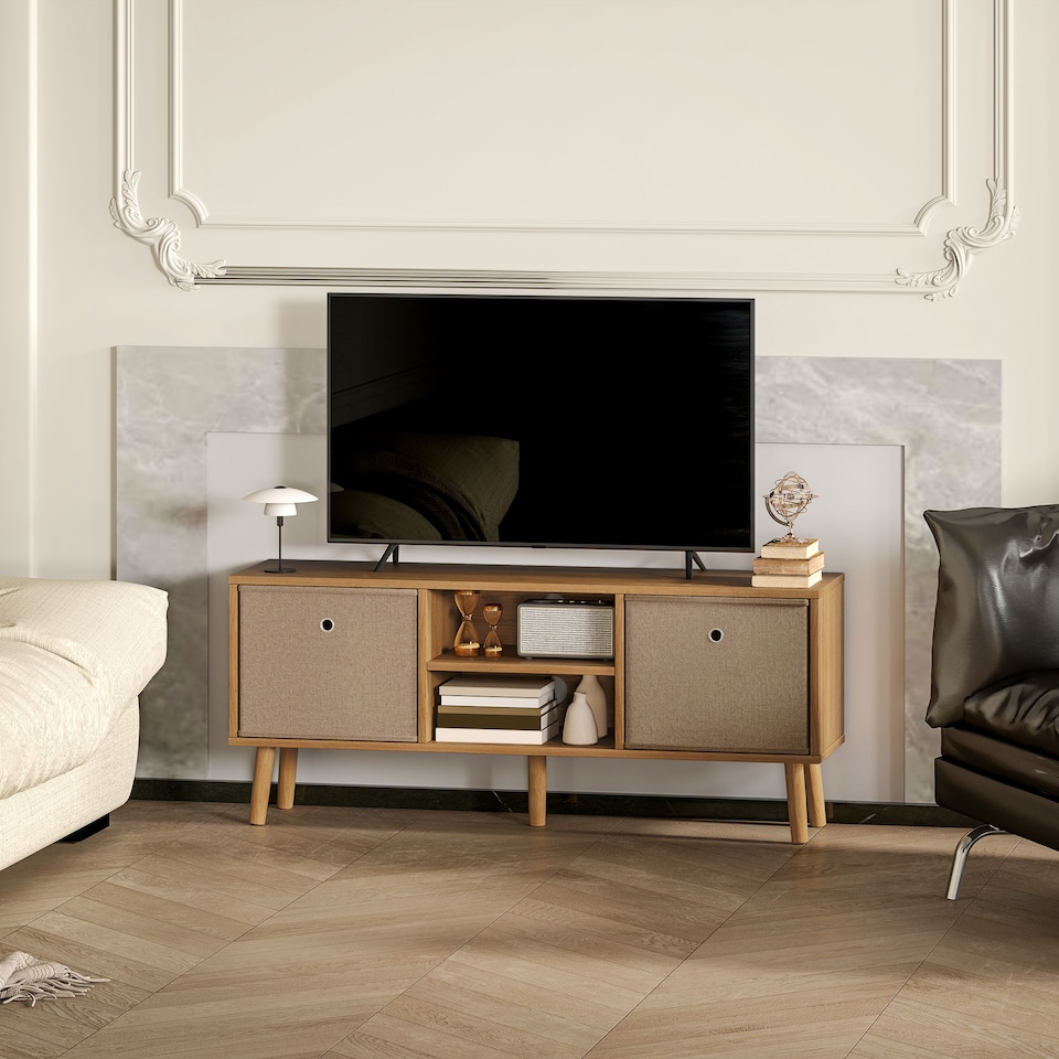 image 1 of HOMCOM TV Cabinet Stand Unit for TVs up to 50  Flat Screen with Foldable Drawers and Shelves, Entertainment Centre for Living Room, Bedroom Brown