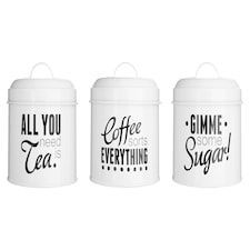 Interiors by Premier Set Of 3 Round Canisters, Fun Printed Metal Storage Tins With Humorous Labels, Ideal For Tea, Coffee, Sugar