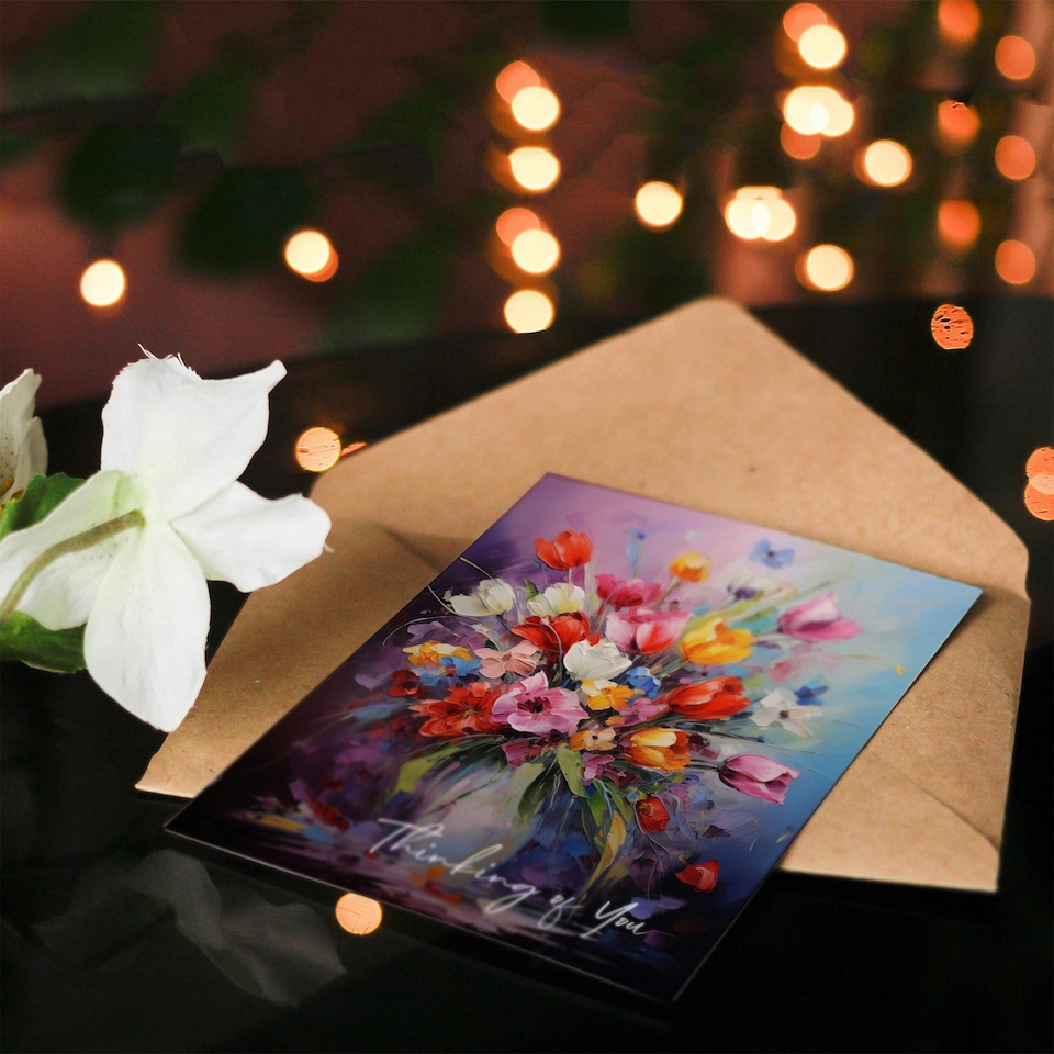 image 1 of Colourful Flower Bouquet Vase Thinking You Sympathy Her Card