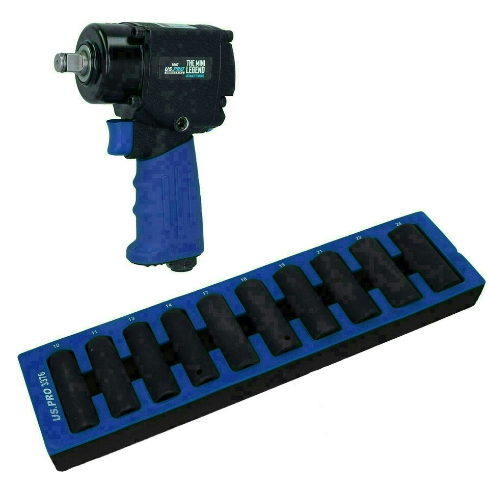 image 1 of 1/2" Drive Mini Air Impact Wrench Gun 680nm + Deep Impact Sockets 10 - 24mm