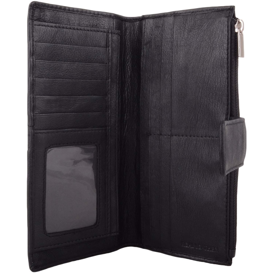 image 1 of London Leathergoods Womens Leather RFID Protected Money / Coin / Credit Card Holder Purse Pleated Design - Black | Black | Black