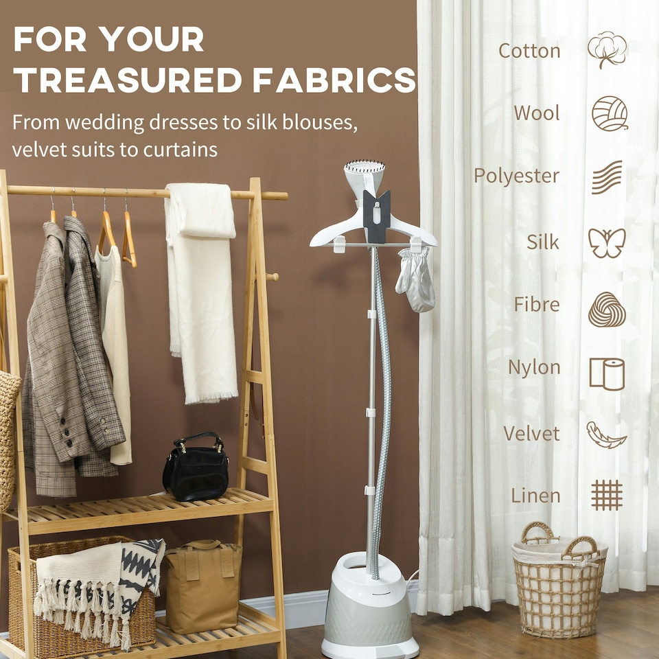 image 1 of HOMCOM Clothes Steamer, Garment Steamer Clothing Wrinkle Remover, Grey