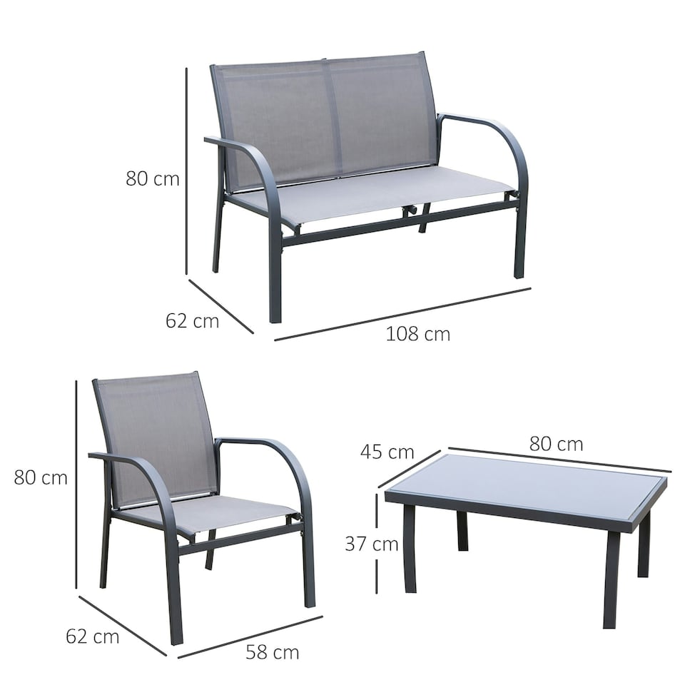 image 1 of Outsunny 4pcs Patio Furniture Set Garden Sofa Glass Top Coffee Table