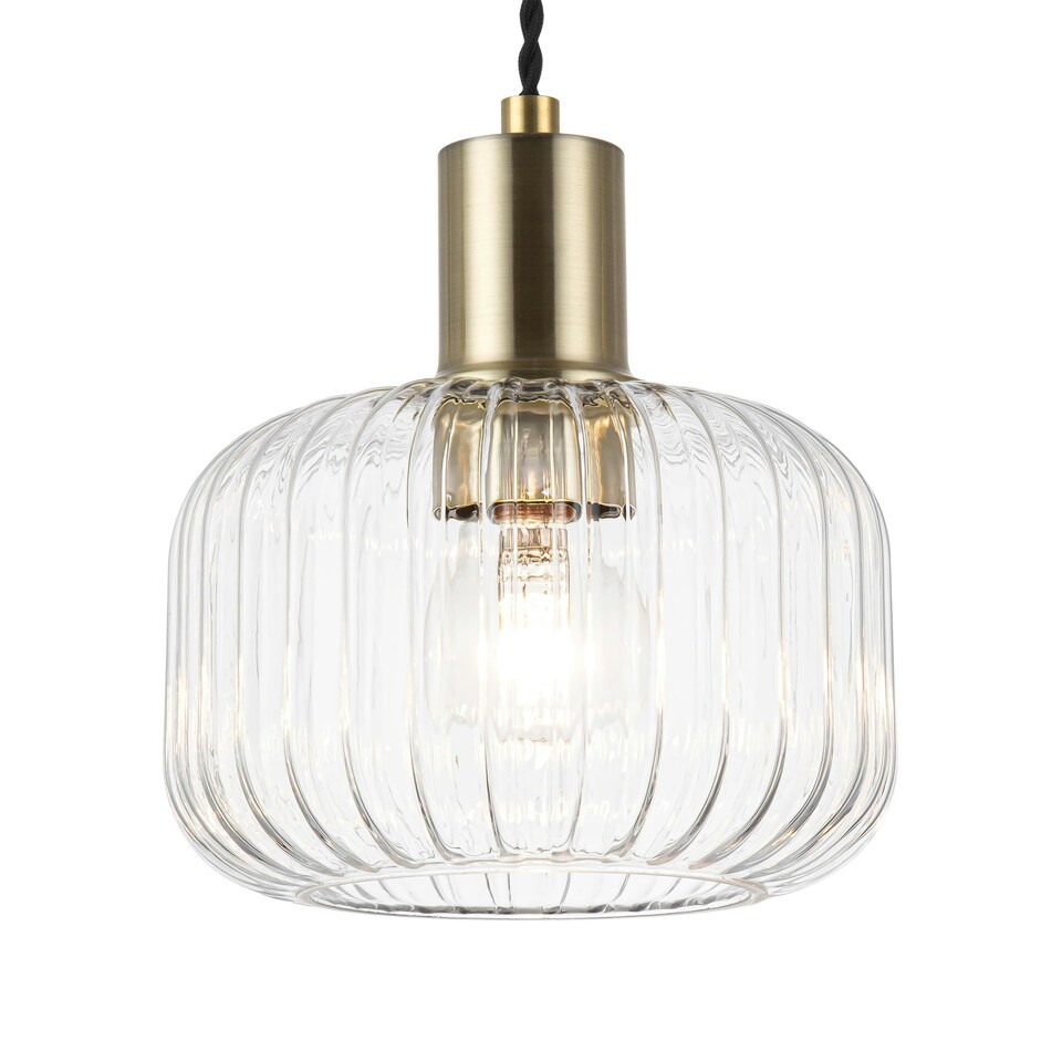image 1 of COSYLYTE Clayton 3 Light Modern Ribbed Glass Bar Pendant Light - Brushed Brass Bronze | Brushed Brass