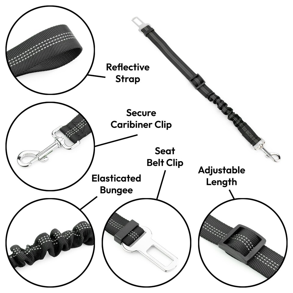 image 1 of KCT Black Car Seatbelt for Dogs Black | L