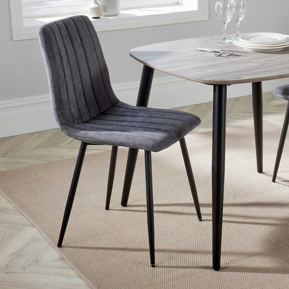 image 1 of Aspen, Straight Stitch Grey Dining Chair, Black Tapered Legs (Pair) Grey