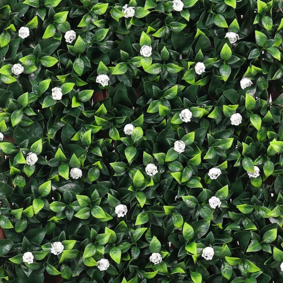 image 1 of True Products Premium Expanding Trellis Fence - Artificial Laurel & White Flower Garden Wall Screening