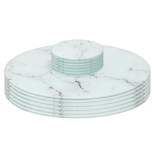 Harbour Housewares 12pc Round Glass Placemats & Round Coasters Set - 30cm - Marble | White | Marble