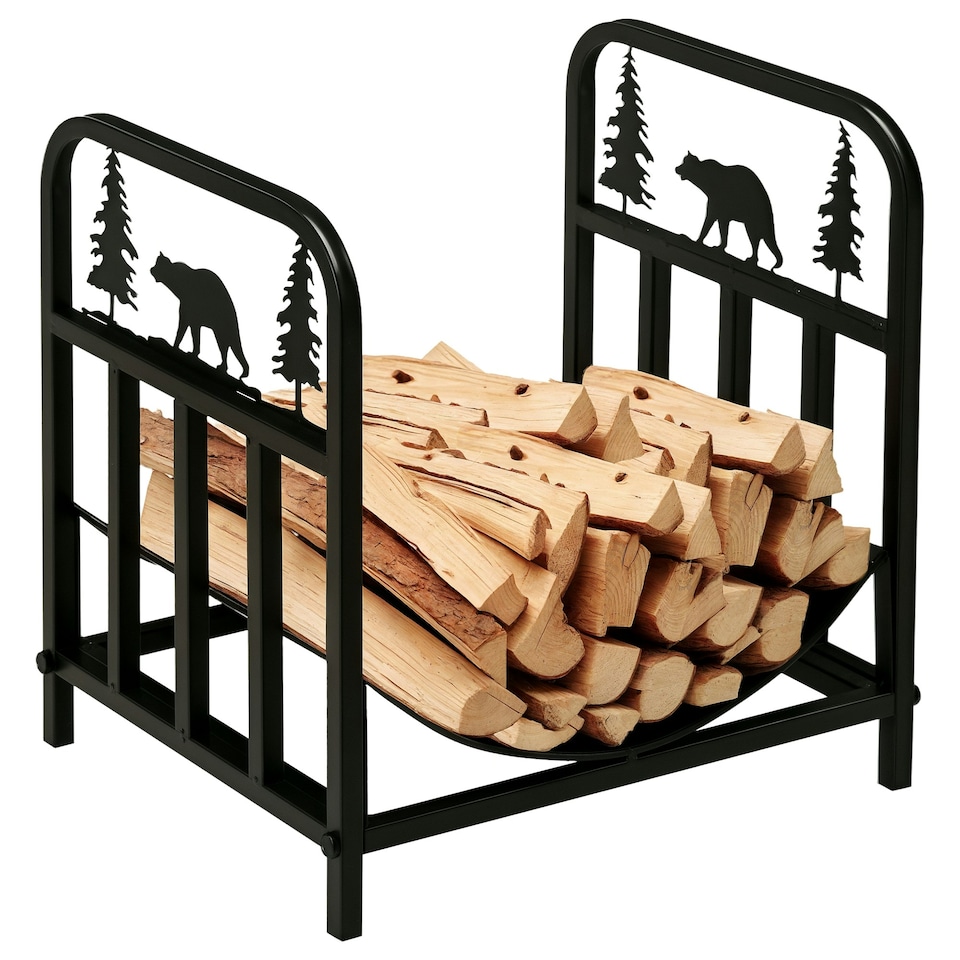 image 1 of Outsunny Firewood Log Rack Fireplace Log Holder w/ Handles Outdoor Indoor Black