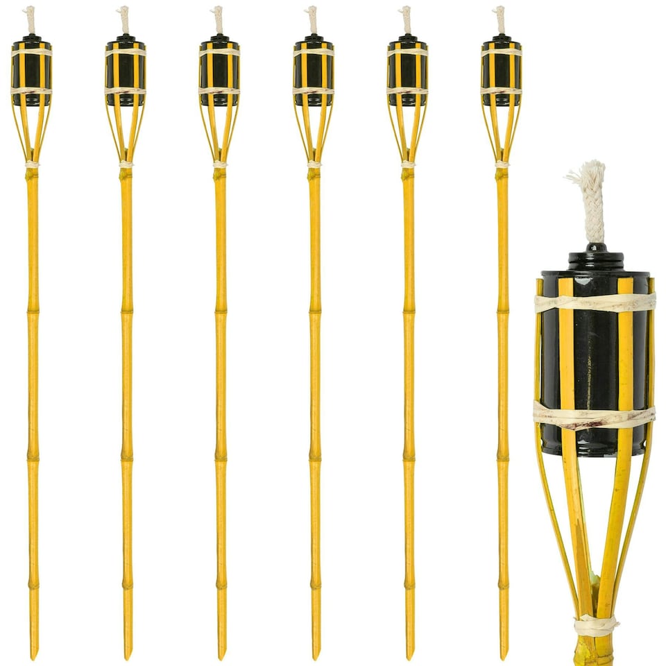 image 1 of Harbour Housewares Bamboo Garden Fire Torches - 113cm - Yellow - Pack of 6