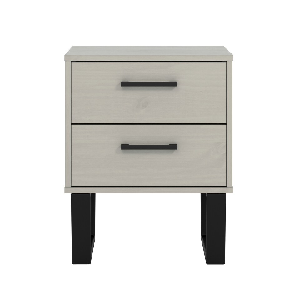 image 1 of Texas 2 Drawer Bedside Cabinet - Industrial Style with Real Wood and Metal Legs | Grey | Grey Waxed Pine | One Size | 1