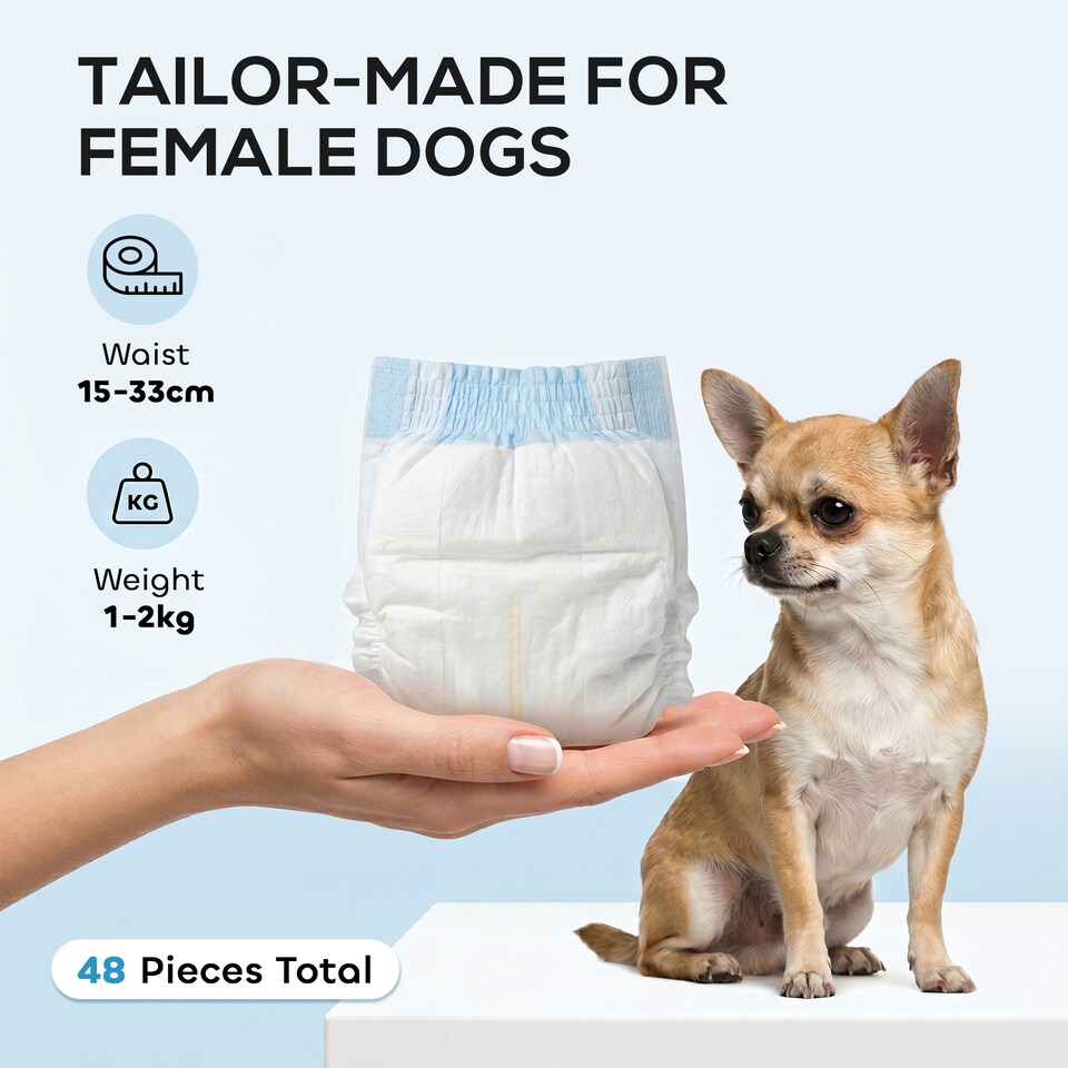 image 1 of PawHut Disposable Dog Diapers Female Dog Nappies 48 Count, XS, 15-33 cm