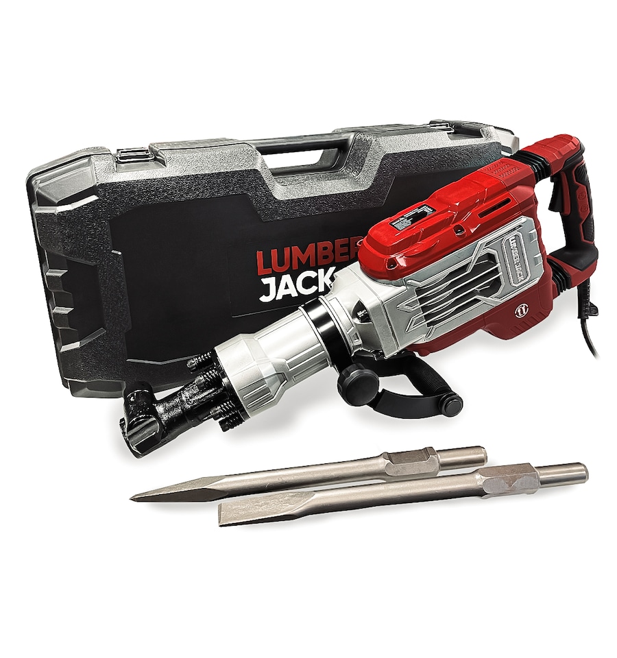 image 1 of Lumberjack Demolition Hammer Breaker Drill 1700W 75j 230V Includes Chisels & Wheeled Carry Case
