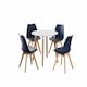 image 1 of 5PCs Dining Set - a White Round Dining Table & Set of 4 White Lorenzo Tulip chairs with Padded Seat | Blue